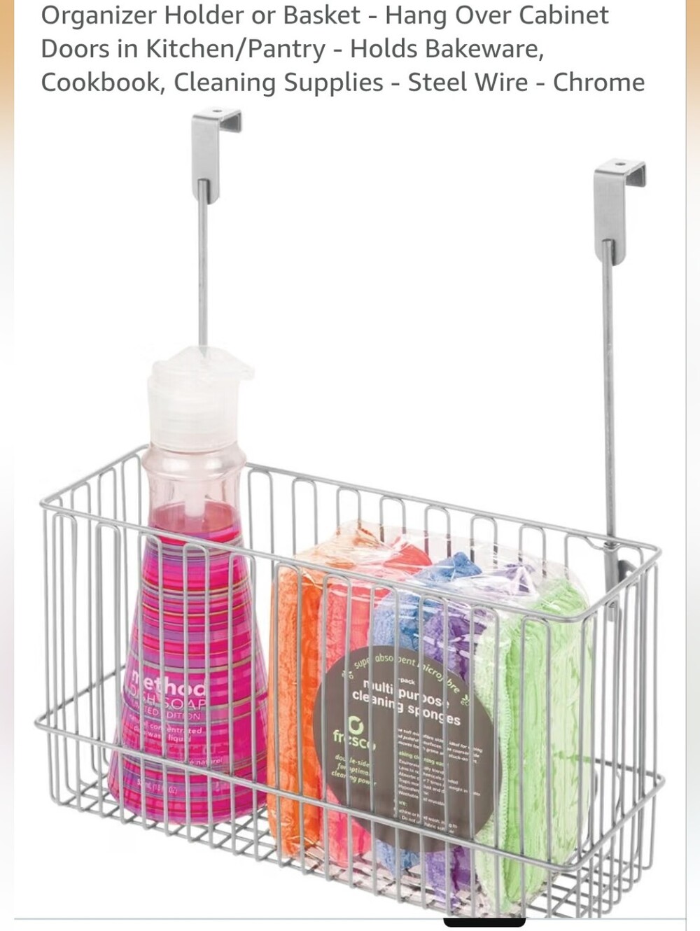 TWO Chrome Over-Cabinet Wire Storage Baskets - Silver